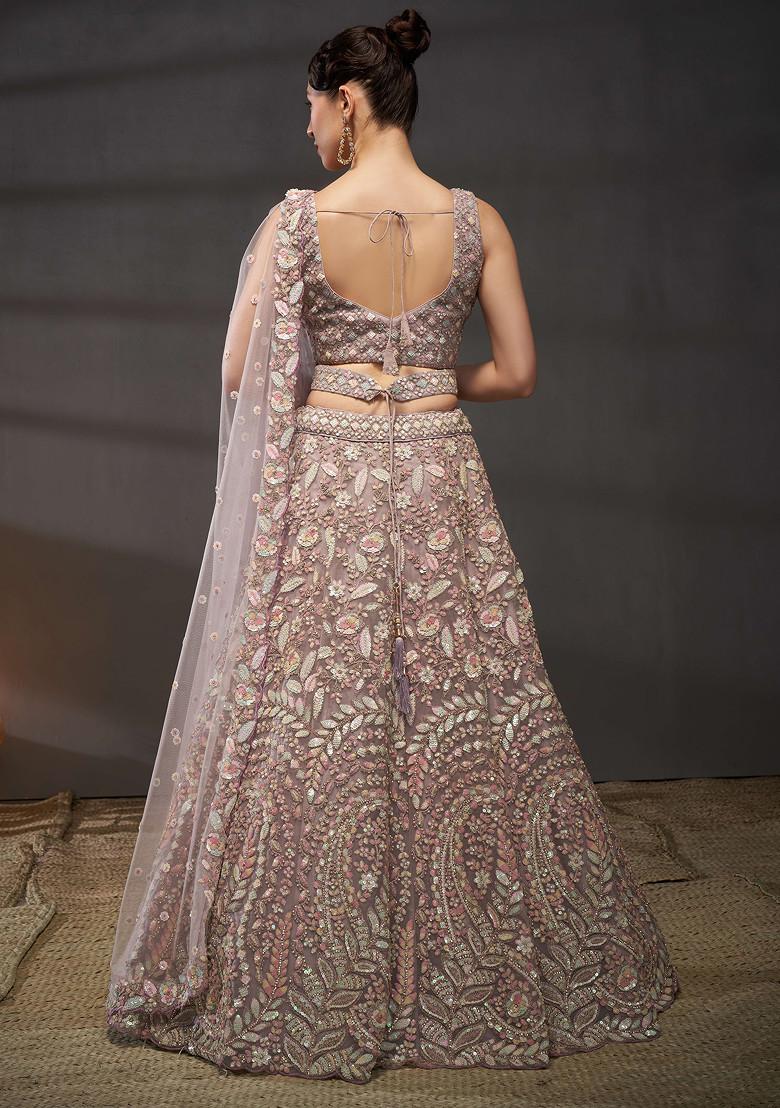 Mauve Sequin Zari Embroidered Net Lehenga Set
