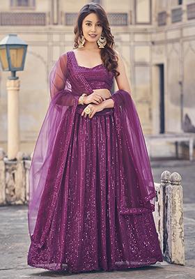 Wine Sequin Embroidered Lehenga Set
