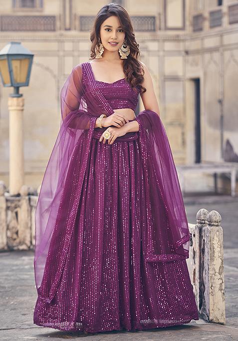 Wine Sequin Embroidered Lehenga Set