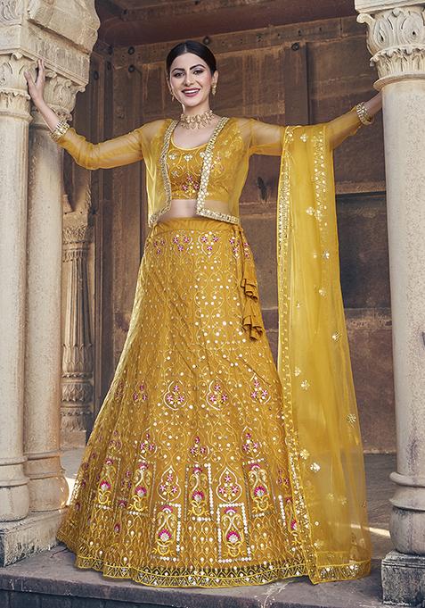 Yellow Thread Embroidered Lehenga Set