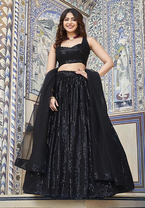 Black Sequin Embroidered Georgette Lehenga Set