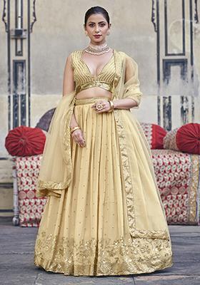 Golden Sequin Thread Embroidered Georgette Lehenga Set