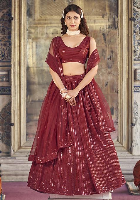 Maroon Sequin Embroidered Lehenga Set