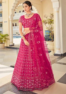 Pink Sequin Embroidered Net Lehenga Set