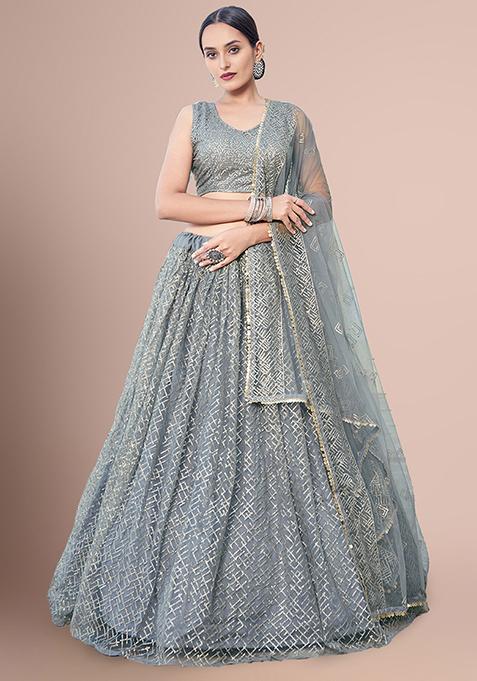 Grey Embellished Lehenga Set