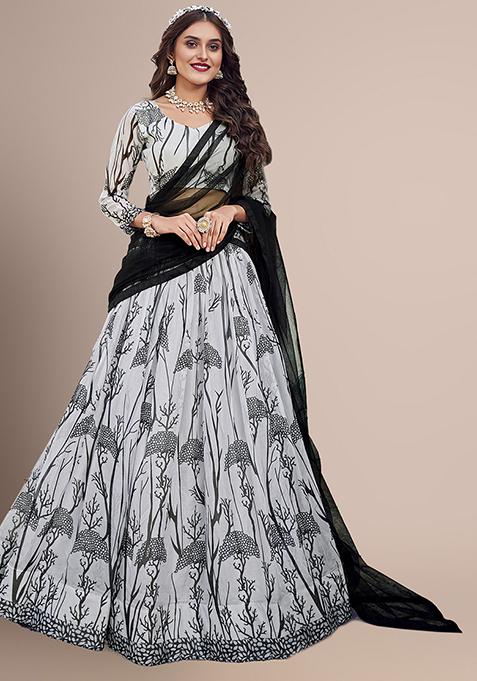 Black And White Floral Embellished Lehenga Set