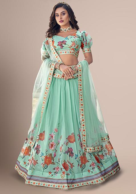 Sea Green Floral Embellished Lehenga Set