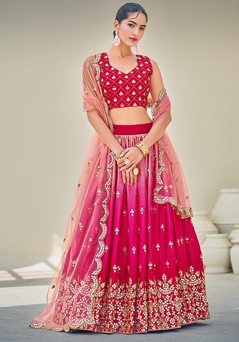 Hot Pink Sequin Embellished Lehenga Set