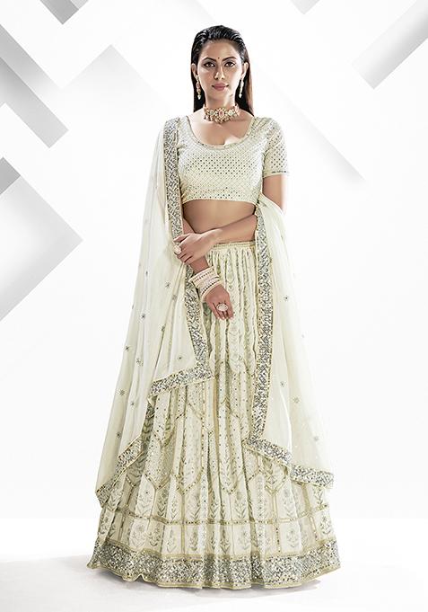 White Sequin Hand Embroidered Georgette Lehenga Set