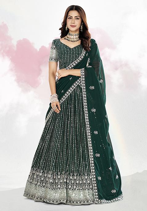 Pine Green Sequin Embroidered Lehenga Set