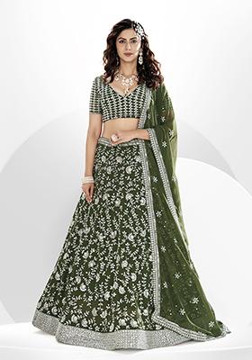 Peacock Green Sequin Embroidered Georgette Lehenga Set