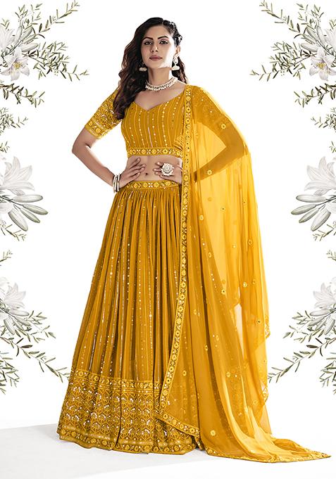 Mustard Yellow Sequin Embroidered Lehenga Set