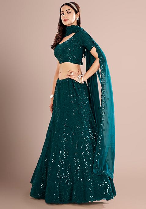 Teal Real Georgette Lehenga Suit