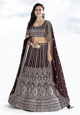 Wine Purple Floral Sequin Embroidered Lehenga Set