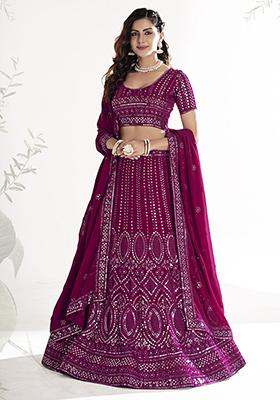 Rani Pink Sequin Embellished Poly Georgette Lehenga Set