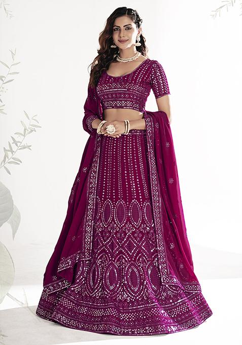 Rani Pink Sequin Embellished Poly Georgette Lehenga Set