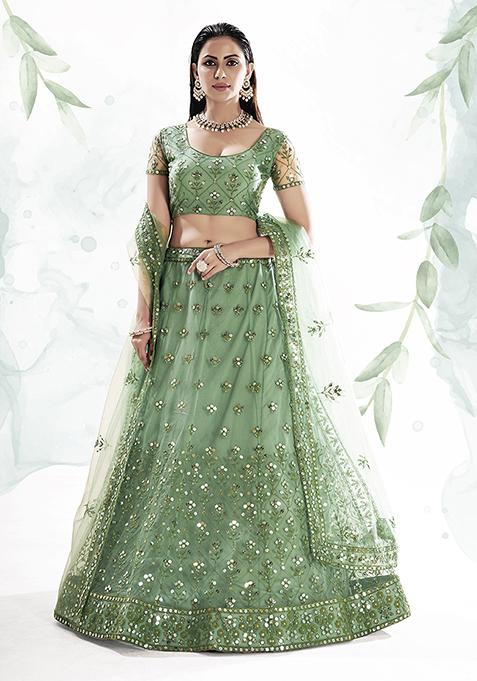 Emerald Green Sequin Embroidered Net Lehenga Set