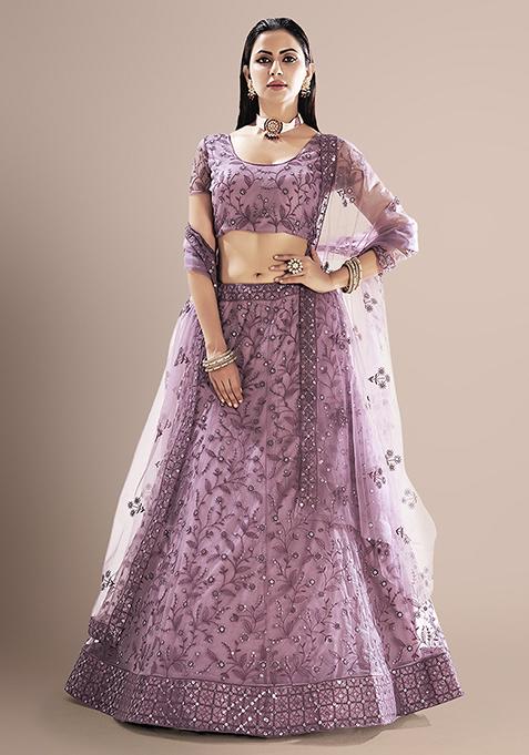 Onion Pink Sequin Embroidered Net Lehenga Set