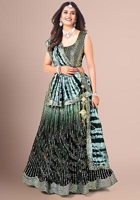 Dark Green Sequin Embellished Poly Silk Lehenga Set