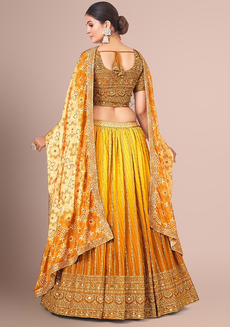 Yellow Sequin Embroidered Poly Silk Lehenga Set