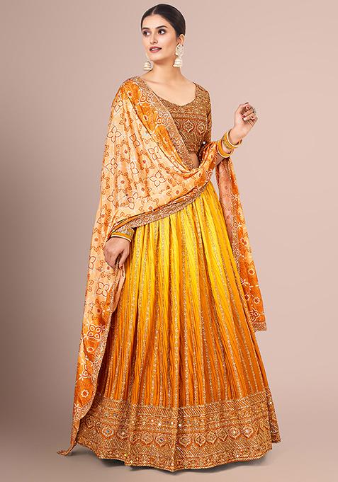 Yellow Sequin Embroidered Poly Silk Lehenga Set