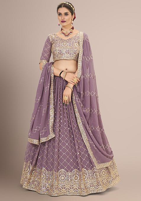 Pastel Purple Sequin Embroidered Poly Georgette Lehenga Set