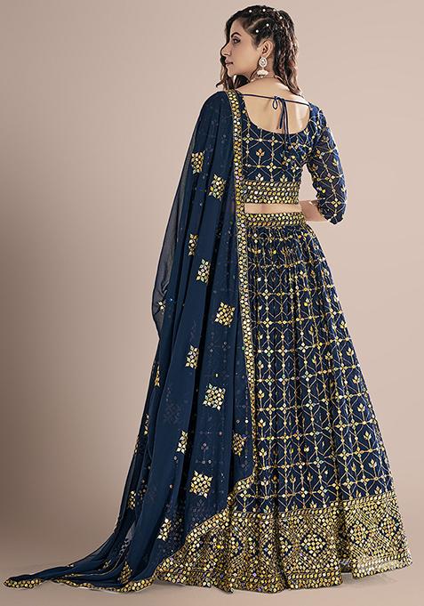 Navy Blue Sequin Embellished Poly Georgette Lehenga Set