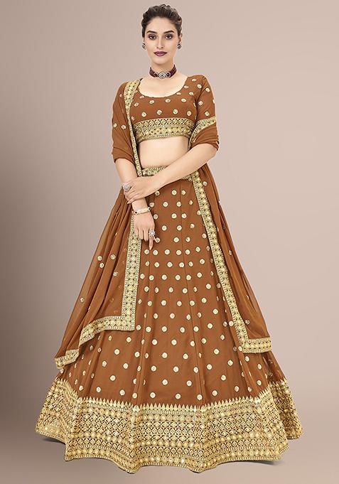 Mustard Sequin Embroidered Georgette Lehenga Set