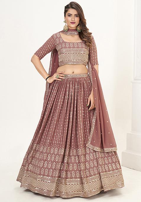 Nude Pink Sequin Embroidered Poly Georgette Lehenga Set