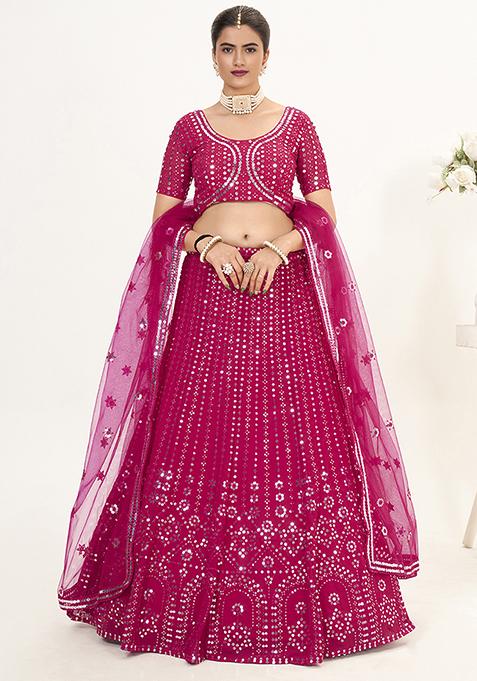 Rani Pink Sequin Embroidered Poly Georgette Lehenga Set