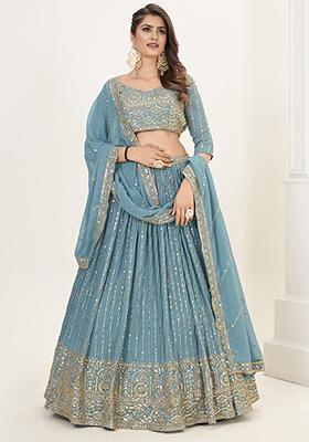 Bondi Blue Sequin Embroidered Georgette Lehenga Set