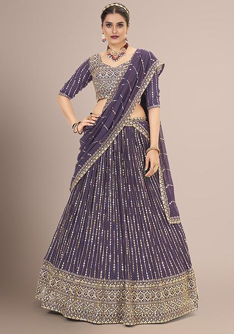 Lavender Sequin Embroidered Poly Georgette Lehenga Set