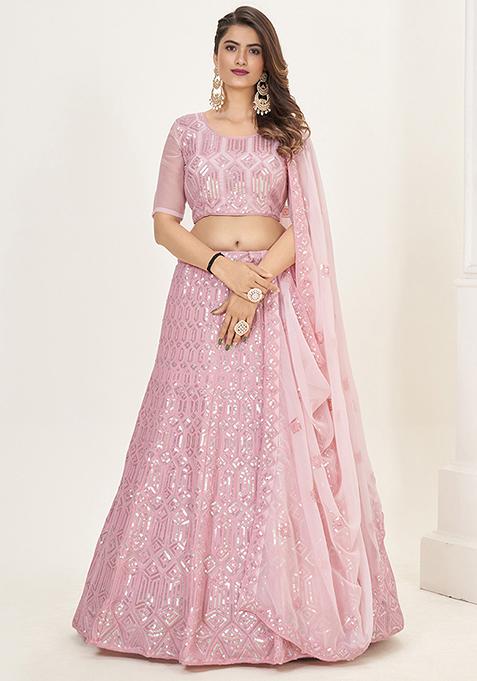 Baby Pink Sequin Embroidered Georgette Lehenga Set