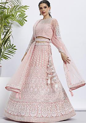 Coral Blue Embroidered Georgette Lehenga Set