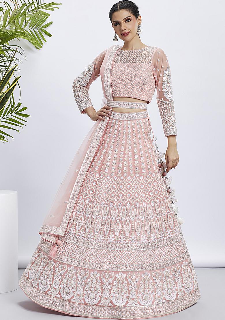 Coral Blue Embroidered Georgette Lehenga Set