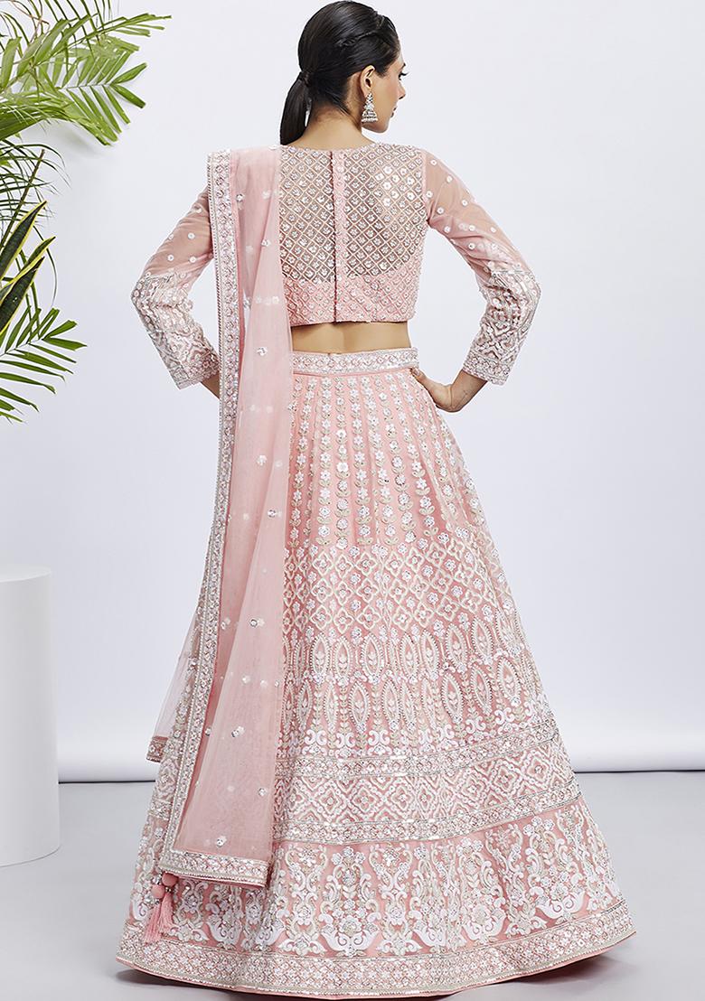 Coral Blue Embroidered Georgette Lehenga Set