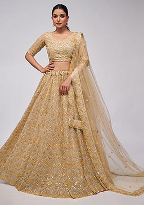 Golden Sequin Embroidered Soft Net Lehenga Set