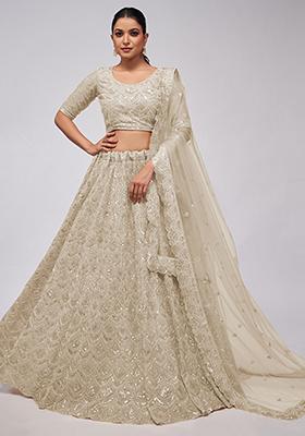 Ivory Sequin Stone Embroidered Soft Net Lehenga Set