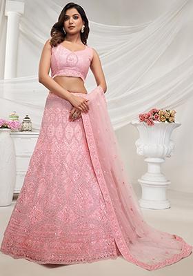 Dusty Pink Lehenga style Suits Soft Net With Inner