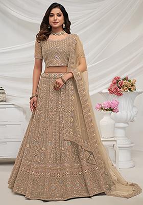 Golden Zari Sequin Embroidered Soft Net Lehenga Set