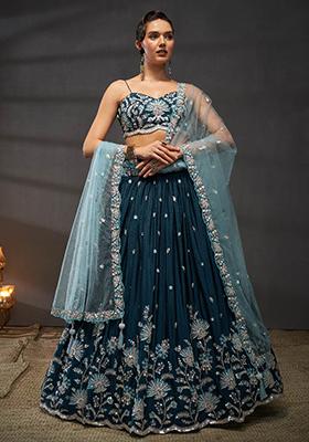 Teal Blue Sequin Thread Embroidered Lehenga Set