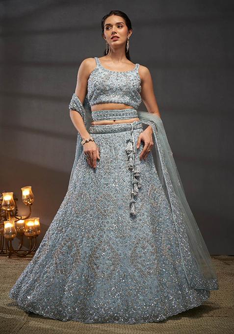 Grey Sequin Zarkan Embroidered Lehenga Set