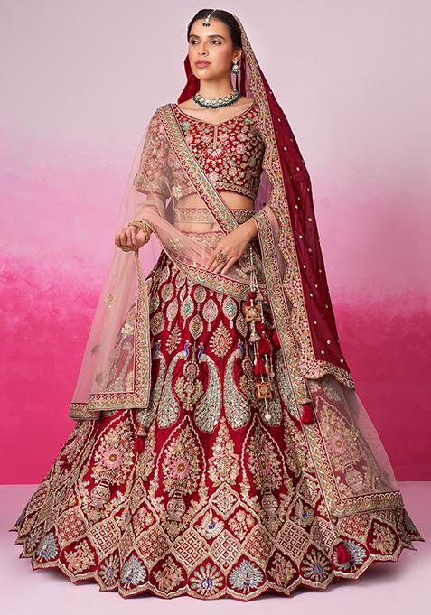 Red Cutdana Sequin Embroidered Lehenga Set