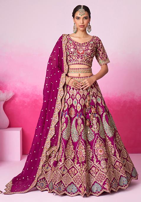 Burgundy Moti Work Zarkan Embroidered Lehenga Set