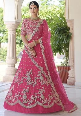 Hot Pink Sequin Embroidered Net Lehenga Set