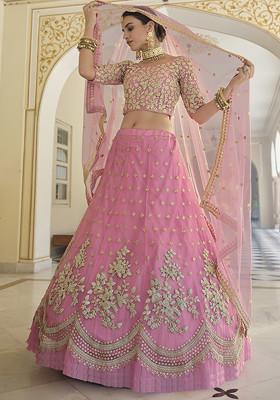 Baby Pink Dori Sequin Embroidered Net Lehenga Set