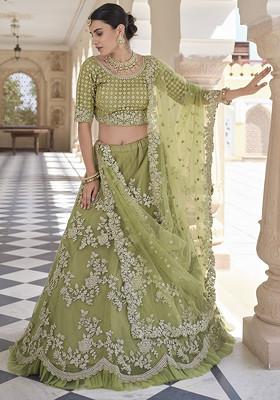 Olive Green Dori Sequin Embroidered Net Lehenga Set