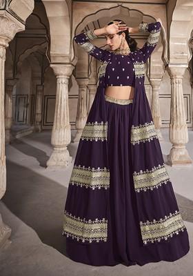 Wine Zari Sequin Embroidered Lehenga Set