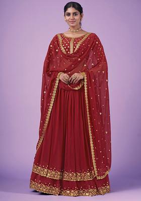 Royal Red Zari Sequin Embroidered Lehenga Set