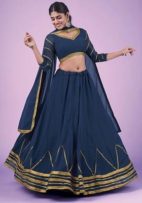 Navy Blue Gota Lace Embroidered Lehenga Set